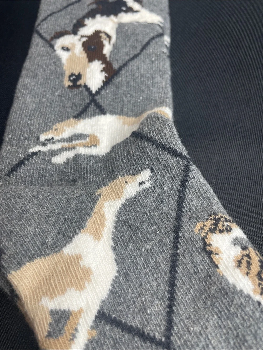Grey Hound Dog Pattern novelty socks brown white gray black size medium 9-11